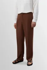 Pantalon pour homme Antioch Coffee en lin mélangé plissé taille haute
