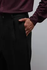 Antioch Black Relax Fit Baggy Pleated Men's Trousers