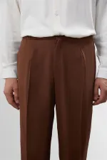 Pantalon pour homme Antioch Coffee en lin mélangé plissé taille haute