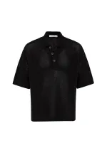 T-shirt homme Antioch noir à col polo texturé et coupe décontractée