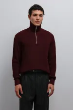 Pull en maille zippé Antioch bordeaux pour homme