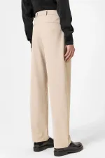 Pantalon homme Antioch beige à taille haute plissée et coupe décontractée