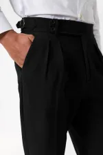 Antioch Siyah Yüksek Bel Pileli Dokulu Erkek Pantolon