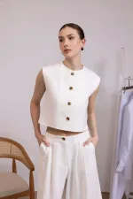 Antioch Beyaz Keten Karışımlı Kadın Yelek