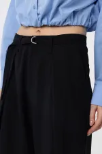 Antioch Siyah Kemerli Pilili Kadın Pantolon