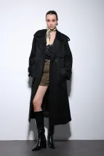 Antioch Black Double-Breasted Suede-Look Premium Women's Trench Coat