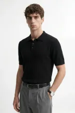 T-shirt homme Antioch noir en maille texturée à col polo