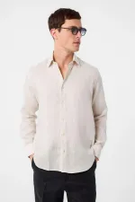 Antioch Bej 100% Keten Comfort Fit Erkek Gömlek