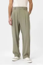 Antioch Haki Pileli Baggy Fit Erkek Pantolon