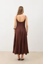 Antioch Kahve Volümlü Kadın Midi Elbise