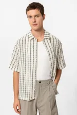 Antioch Khaki Striped Knitted Short-Sleeved Men's Shirt