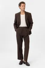 Pantalon homme Antioch Coffee taille haute en lin mélangé