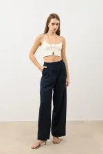 Pantalon plissé taille haute bleu marine Antioch pour femme