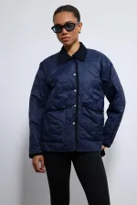 Antioch Lacivert Kontrast Yaka Desenli Mont