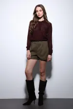 Pull en maille à motif Antioch bordeaux à col polo pour femme
