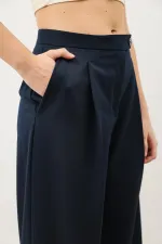 Pantalon plissé taille haute bleu marine Antioch pour femme