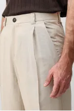 Antioch Bej Pileli Relaxed Fit Erkek Pantolon