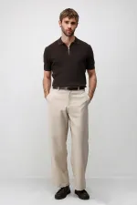 Antioch Kahve Comfort Slim Fermuarlı Erkek Triko T-Shirt