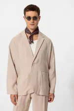 Antioch Bej Oversize Astarsız Erkek Blazer Ceket