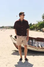 Antioch Kahve 100% Keten Relaxed Erkek Gömlek