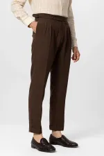 Pantalon homme Antioch Coffee taille haute en lin mélangé à double ourlet