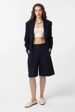 Antioch Navy Relax Fit Buttonless Crop Women's Blazer Jacket