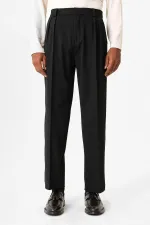 Antioch Siyah Yüksek Bel Pileli Relaxed Fit Baggy Erkek Pantolon