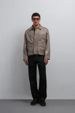 Antioch Beige Relax Fit Faux Leather Men's Coat