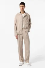 Chemise homme Antioch beige en lin mélangé, coupe décontractée