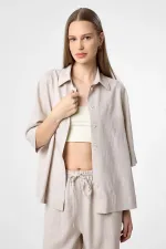 Antioch Bej Keten Karışımlı Kadın Gömlek