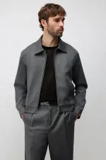 Antioch Gri Relaxed Fit Fermuarlı Erkek Mont