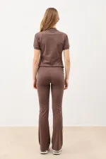 Antioch Kahve Yüksek Bel İspanyol Paça Kadın Tayt