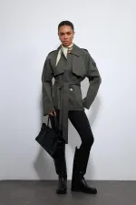 Antioch Haki Kemerli Kısa Trençkot