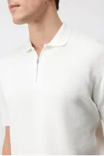 T-shirt en maille Antioch Ecru Comfort Slim à fermeture éclair pour homme