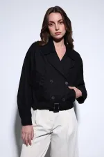 Trench-coat court noir croisé pour femme Antioch