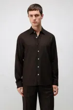 Chemise homme Antioch Coffee en lin mélangé coupe décontractée