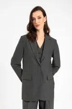 Antioch Anthracite Women's Single Button Striped Blazer Jacket