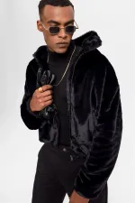 Manteau en fausse fourrure à col montant Antioch pour homme, noir