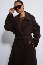 Antioch Kahve Oversize Kemerli Kaban