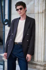 Antioch Kahve Astarsız Kruvaze Erkek Blazer Ceket