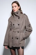 Manteau Antioch en vison à col montant et double boutonnage pour femme