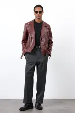 Antioch Bordo 100% Deri Biker Ceket