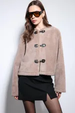 Antioch Mink Embellished Buttoned Faux Fur Jacket