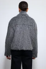 Antioch Antrasit Atkı Yaka Suni Kürklü Kaban