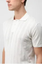 Antioch Off-White Textured Knit Men's Polo T-Shirt