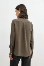 Antioch Khaki 100% Lyocell Striped Women's Shirt