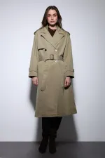Trench-coat Antioch kaki croisé à ceinture pour femme