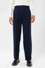 Pantalon homme Antioch bleu marine foncé, taille haute, plissé, coupe décontractée
