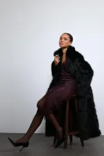 Antioch Siyah Suni Kürklü Uzun Kaban