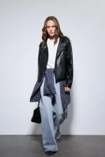 Manteau en similicuir noir à ceinture Antioch